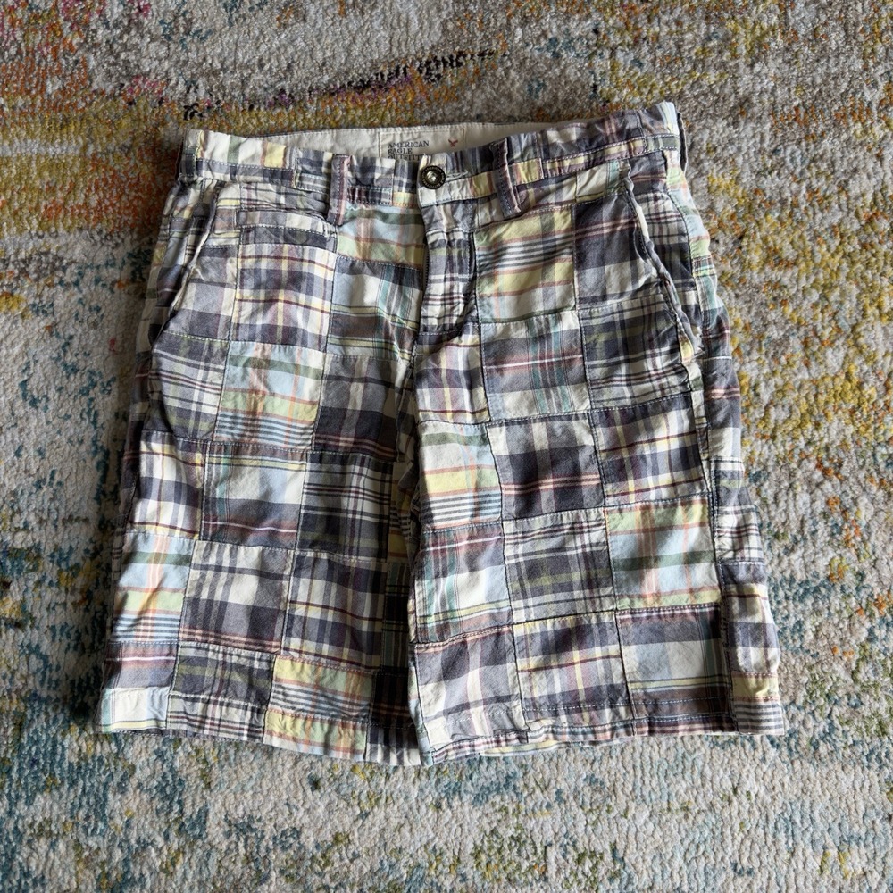 AMERICAN EAGLE Vintage Patchwork Madras Plaid Shorts Size 30 Prep Fit